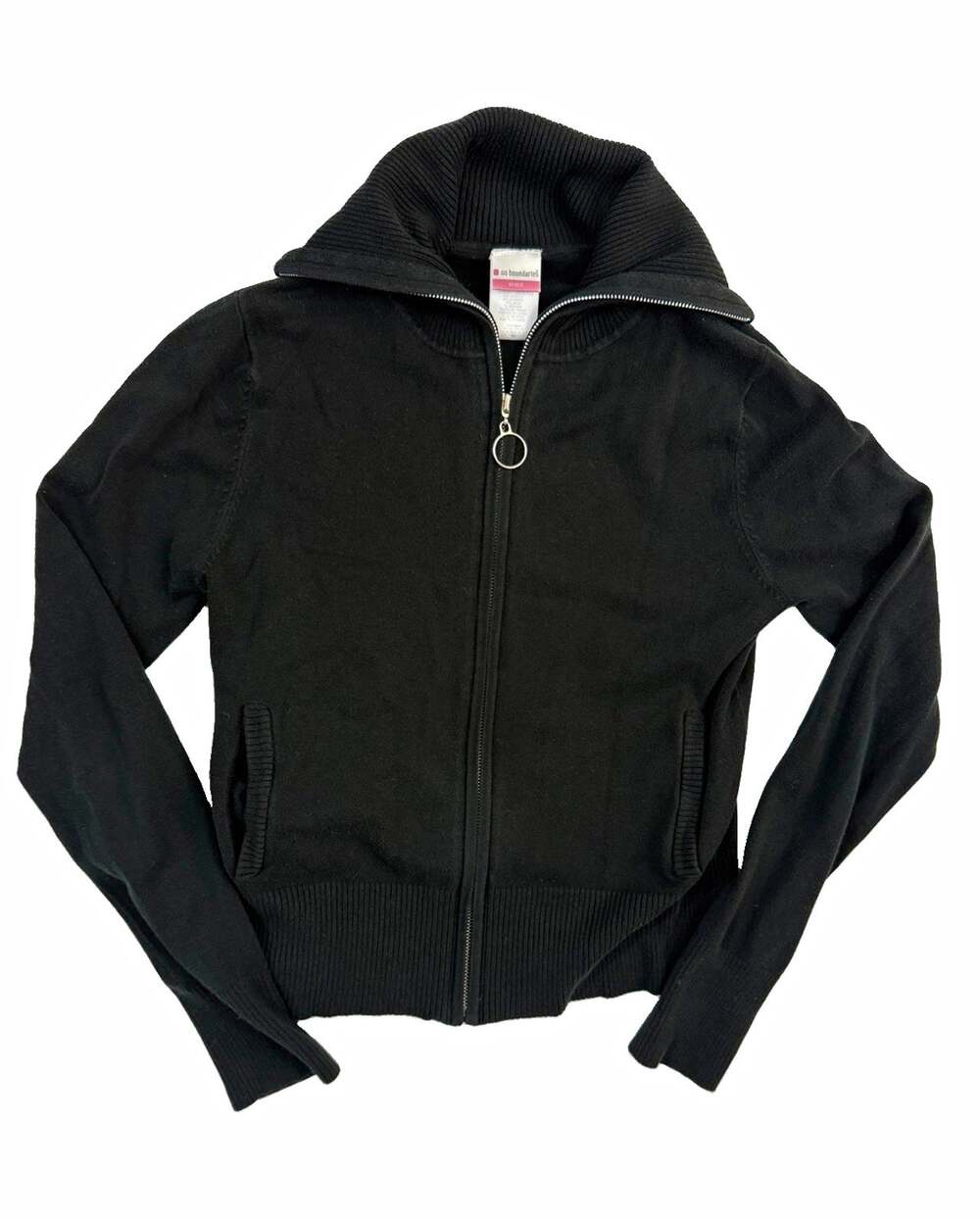 No Boundaries Black Ribbed Knit Full Zip Hooded Hoodie Juniors L 11/13